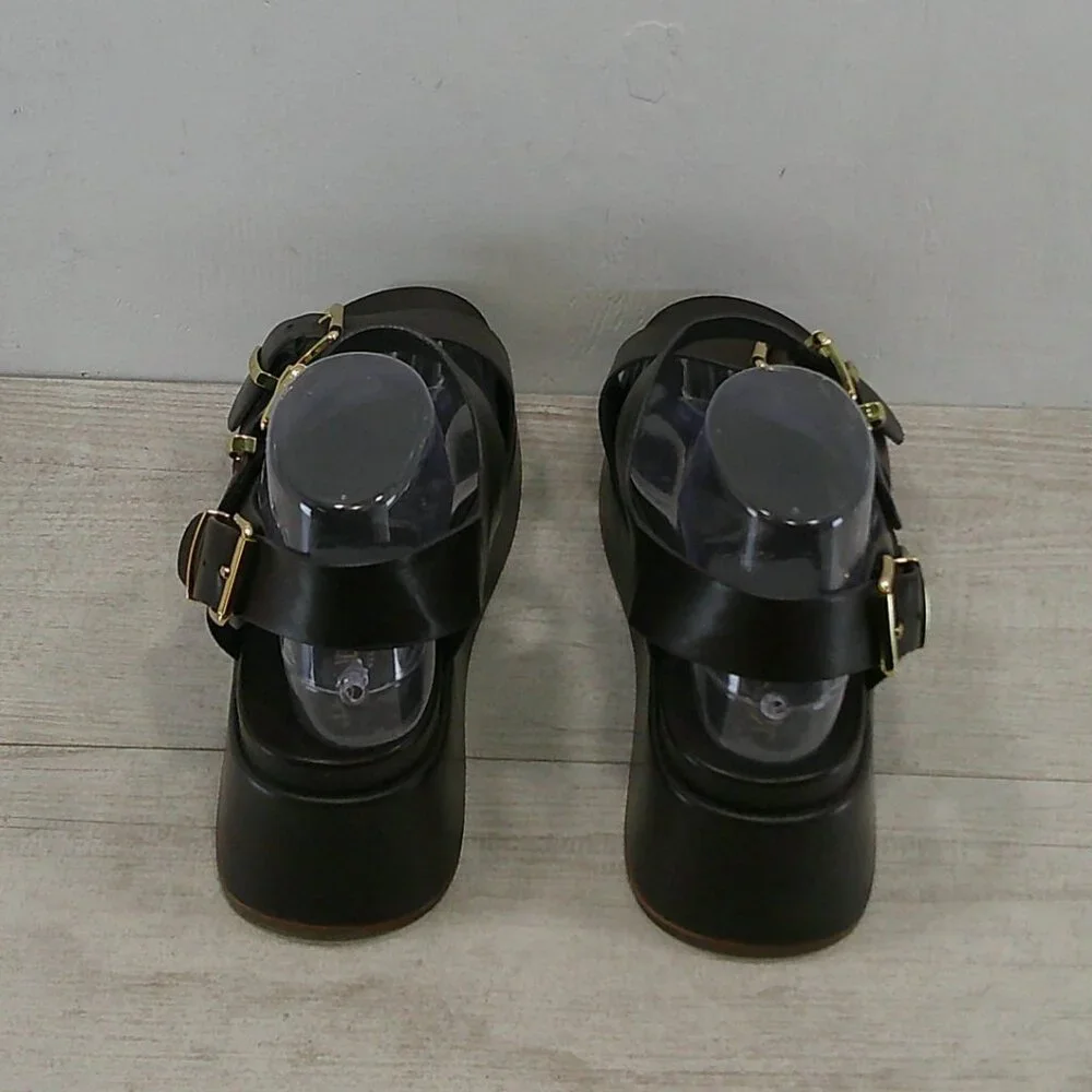JSlides Chocolate Brown Leather Y2k Style Brooke Platform Comfort Sandals SZ 11